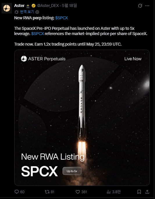 Aster SPCX SpaceX perpetual listing